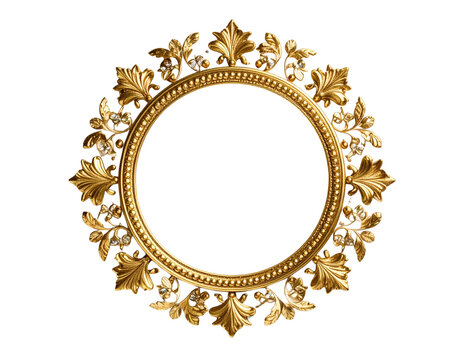A beautiful decorative golden circle frame isolated on transparent background