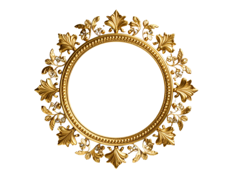 A beautiful decorative golden circle frame isolated on transparent background