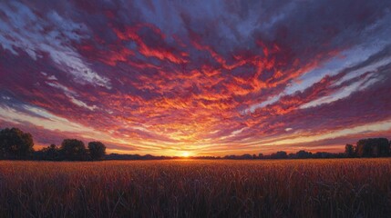 Obraz premium Vibrant Sunset Over a Field