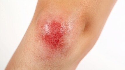 Fototapeta premium Close up of a Red Inflamed Burn or Abrasion on a Person s Knee