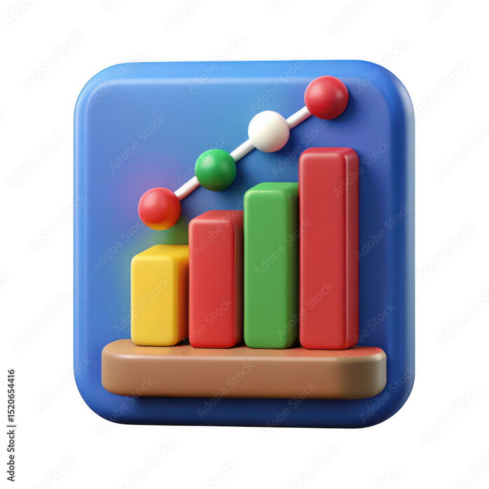 Poster 3d colorful bar graph icon isolated on transparent background