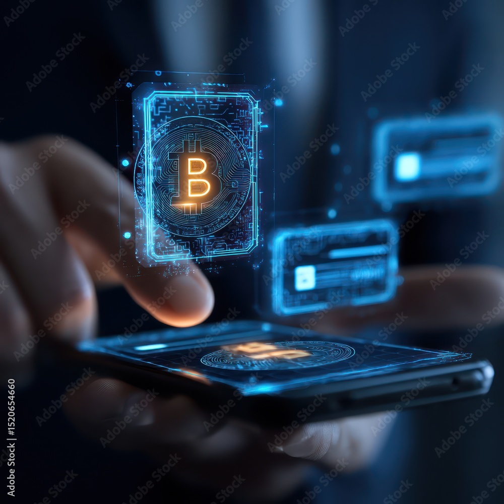 Poster secure digital wallet incorporating blockchain and cryptocurrency for safe financial transactions.