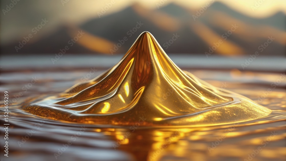 Aufkleber a shimmering golden peak rises from a smooth surface, reflecting light and creating an ethereal atmo
