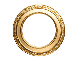 A golden decorative circular frame. A symbol of elegance and style isolated on transparent background.