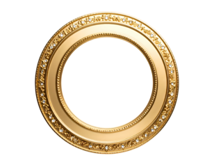 A golden decorative circular frame. A symbol of elegance and style isolated on transparent background.