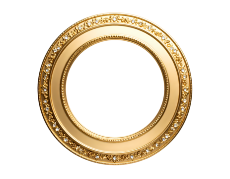 A golden decorative circular frame. A symbol of elegance and style isolated on transparent background.