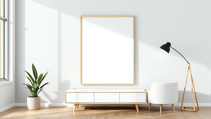 Modern minimalist living room mockup with blank frame