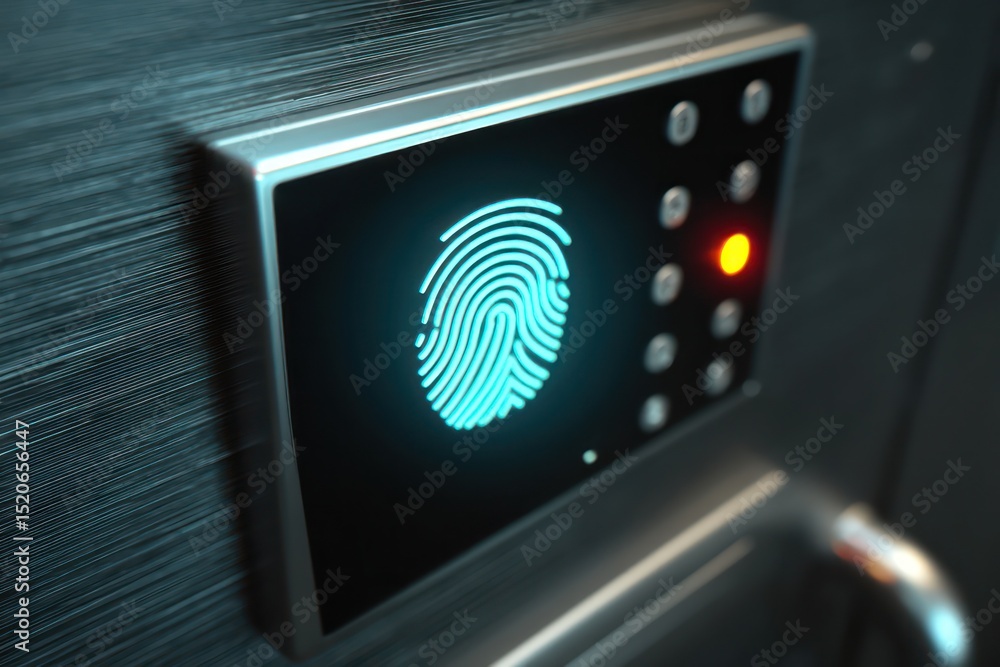 Poster digital lock using biometric technology for secure, convenient access to modern homes and devices.