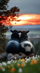 Two sheep at sunset