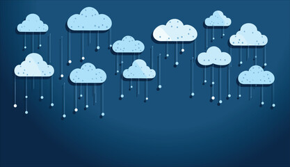 Dark Night Rain Scene with Hanging Papercut Clouds