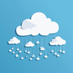 Paper Cut Cloud Rainy Weather Vector Background