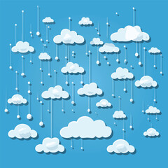 Rainy Blue  Sky with Papercut Cloud Vector Art