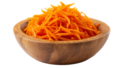 Grated Carrots Isolated PNG Image Transparent Background Studio Shot Bowl Heap
