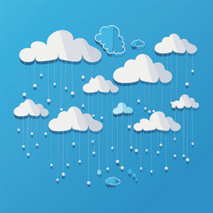 Paper Cut Cloud Rainy Weather Vector Background