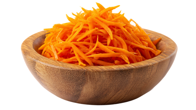 Grated Carrots Isolated PNG Image Transparent Background Studio Shot Bowl Heap