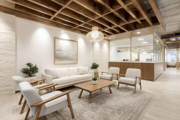 Fototapeta premium serene meditation space designed for relaxation featuring soft lighting natural materials and calming atmosphere