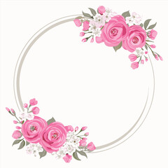 Elegant Pink Rose Floral Wreath Frame Perfect for Invitations, Cards, and More