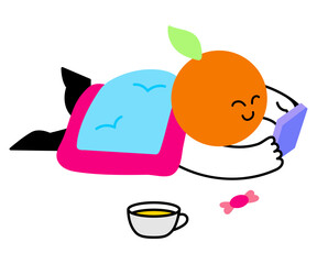 Character with orange head relaxing at home