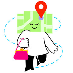 Character with map head and geotag going somewhere