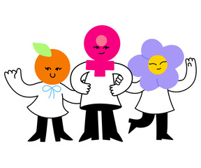 Female characters holding hands and standing together