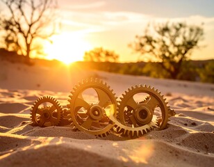 Golden gears in desert sunset (3)