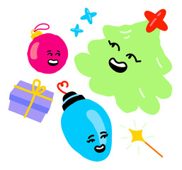 Christmas characters: tree, ornament and bulb