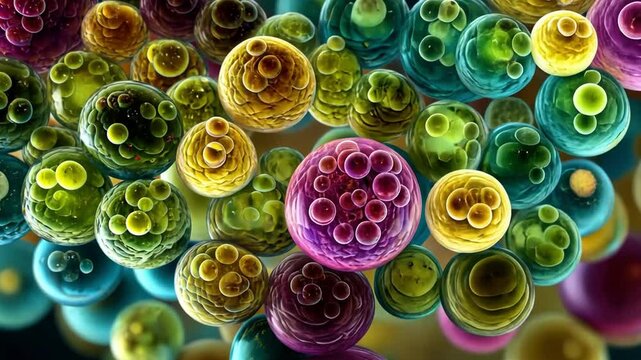 Algae chloroplasts produce colorful oxygen bubbles.