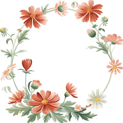 Obraz premium Elegant Floral Wreath Frame Watercolor-Style Flower Design for Invitations, Cards, and More