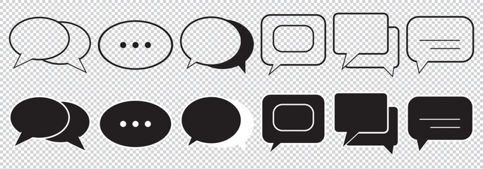 speech balloon, chat bubble line art icon for apps and websites. Set of speech bubble, comic sticker, chat box and empty social media message balloon silhouette or communication network EPS 10