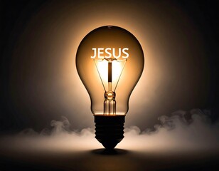 Illuminated lightbulb with word Jesus