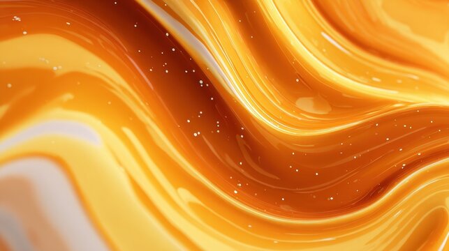 Swirling viscous liquid of amber hue with radiant lines and subtle shimmer, forming an abstract design suggestive of fluidity and warmth.