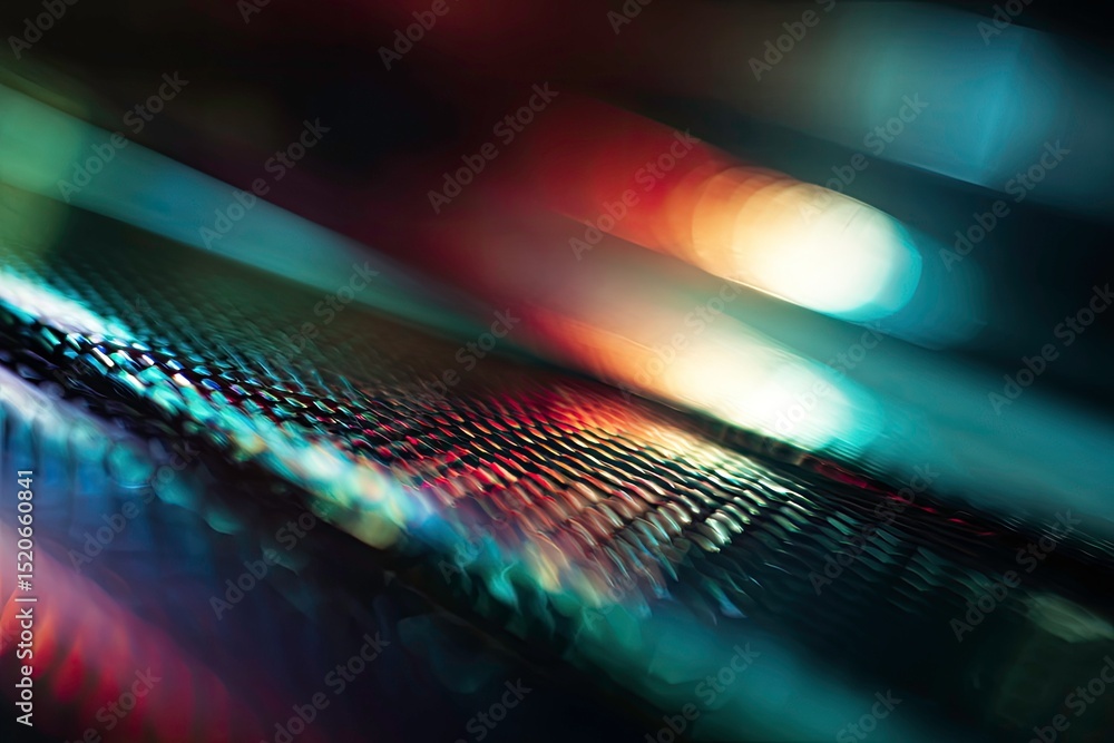 Poster abstract blurred background with mesh texture and colorful light leaks and bokeh