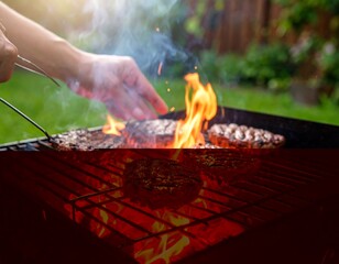 Burgers grilling on a backyard barbecue