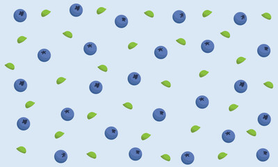 Blueberries seamless pattern. Berries with leaves background. Original simple flat illustration. Flat cartoon style.