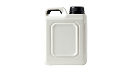 White Rectangular Plastic Container With Handle and Black Cap Isolated on Transparent