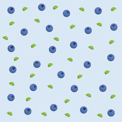 Blueberries seamless pattern. Berries with leaves background. Original simple flat illustration. Flat cartoon style.