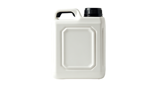White Rectangular Plastic Container With Handle and Black Cap Isolated on Transparent