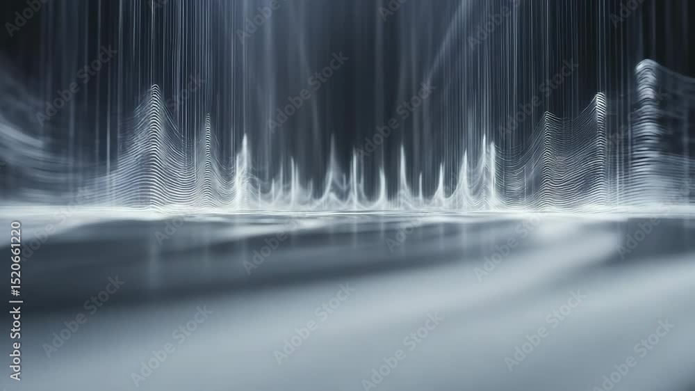 Poster abstract digital waves and luminous lines create a futuristic soundwave or energy visualization on a
