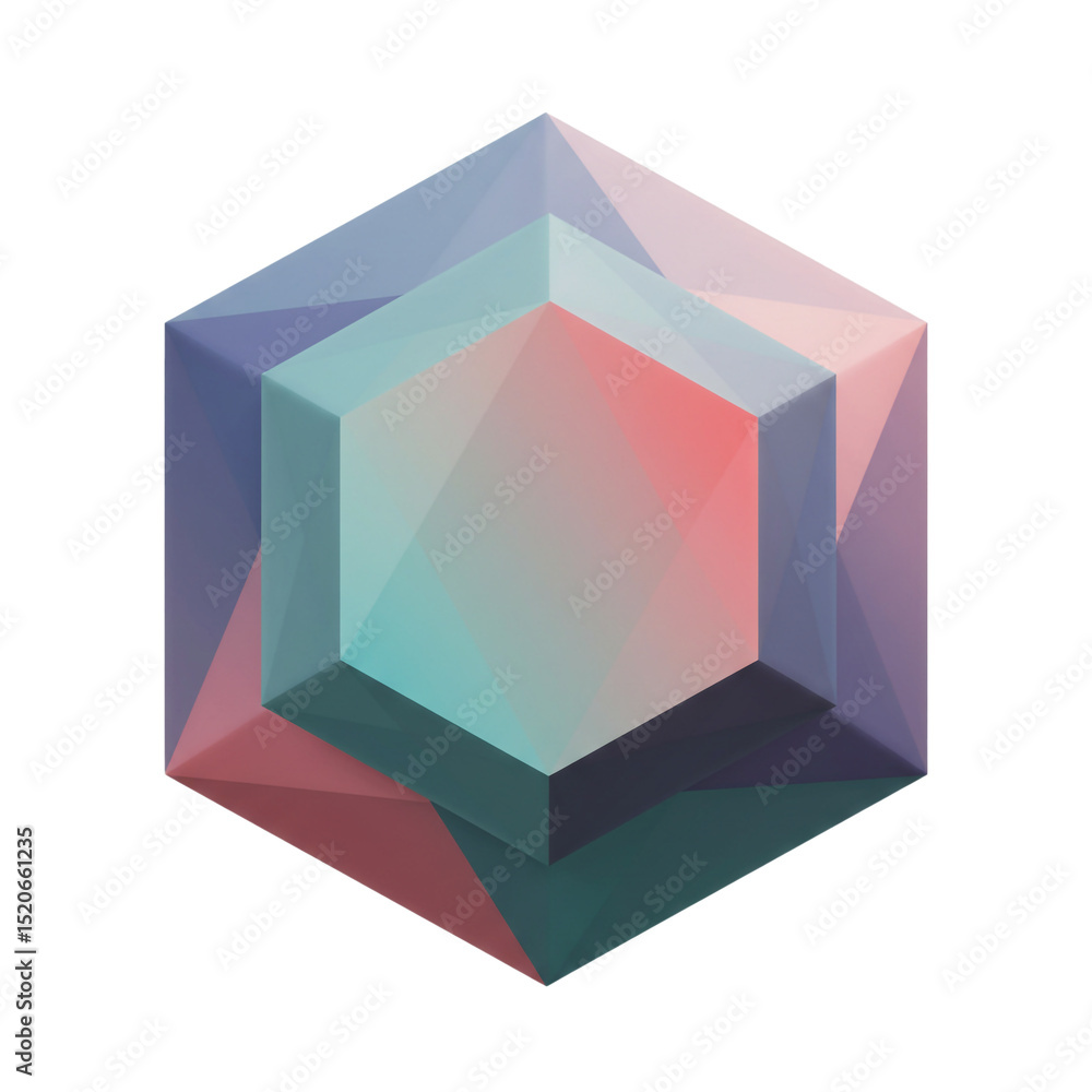 Poster abstract geometric hexagonal illustration with colorful gradient and layered polygonal design