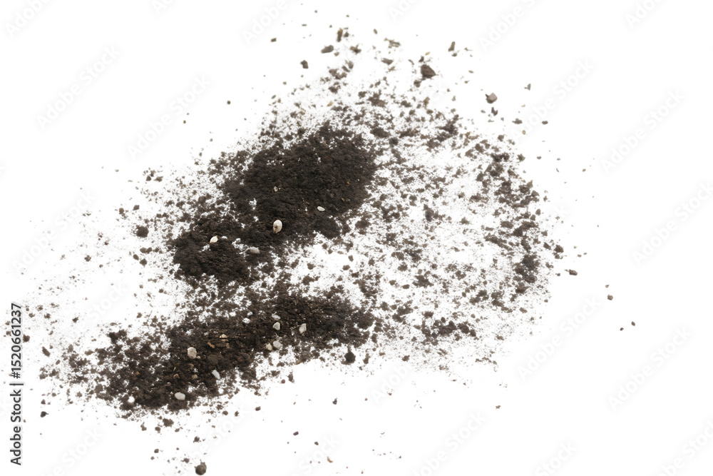 Poster isolated pile of dirt and small rocks on a black background for compositing and texture