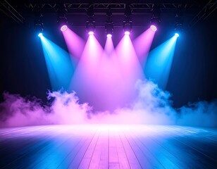 Stage lights illuminating a smoky stage