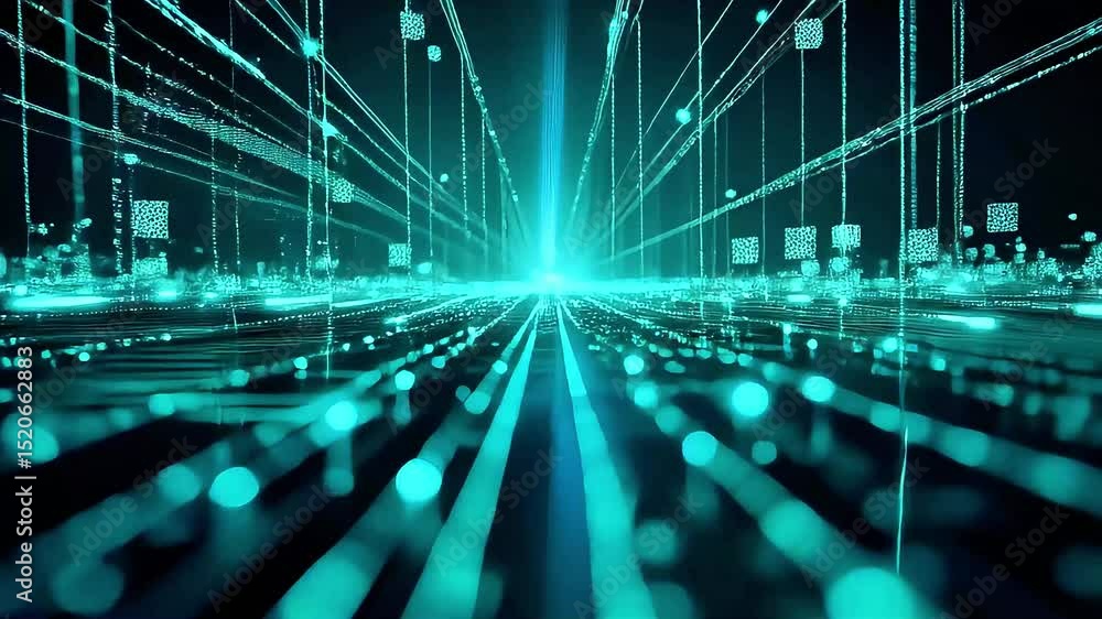 Poster Abstract Teal Data Stream: Futuristic Digital Highway Visualization