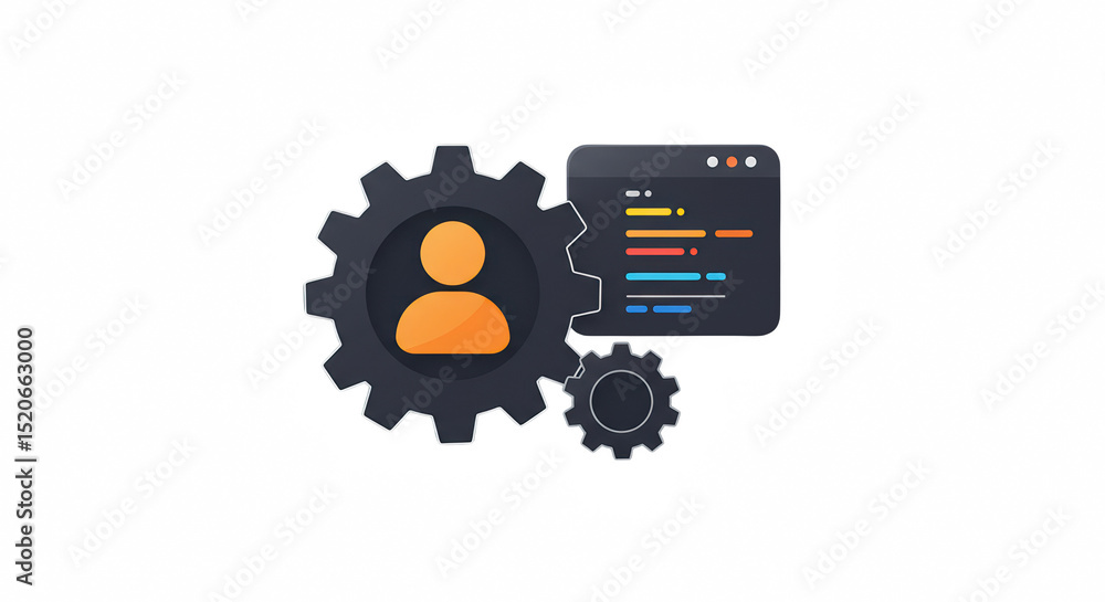 Poster conceptual illustration of software development settings and user interface