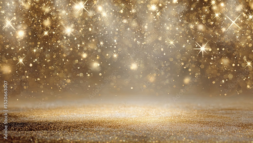 Poster golden glitter and bokeh lights background with space for product display or text