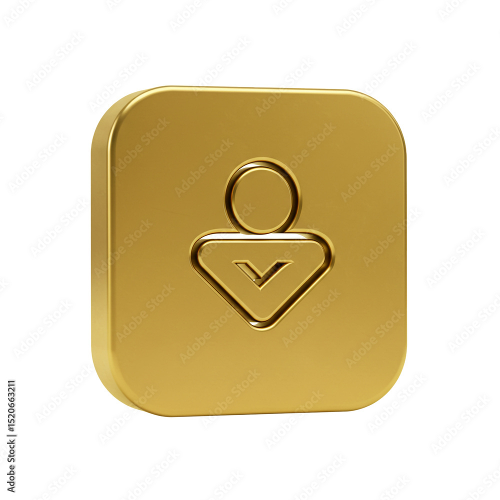 Aufkleber golden user icon or profile symbol on a rounded square button isolated on white