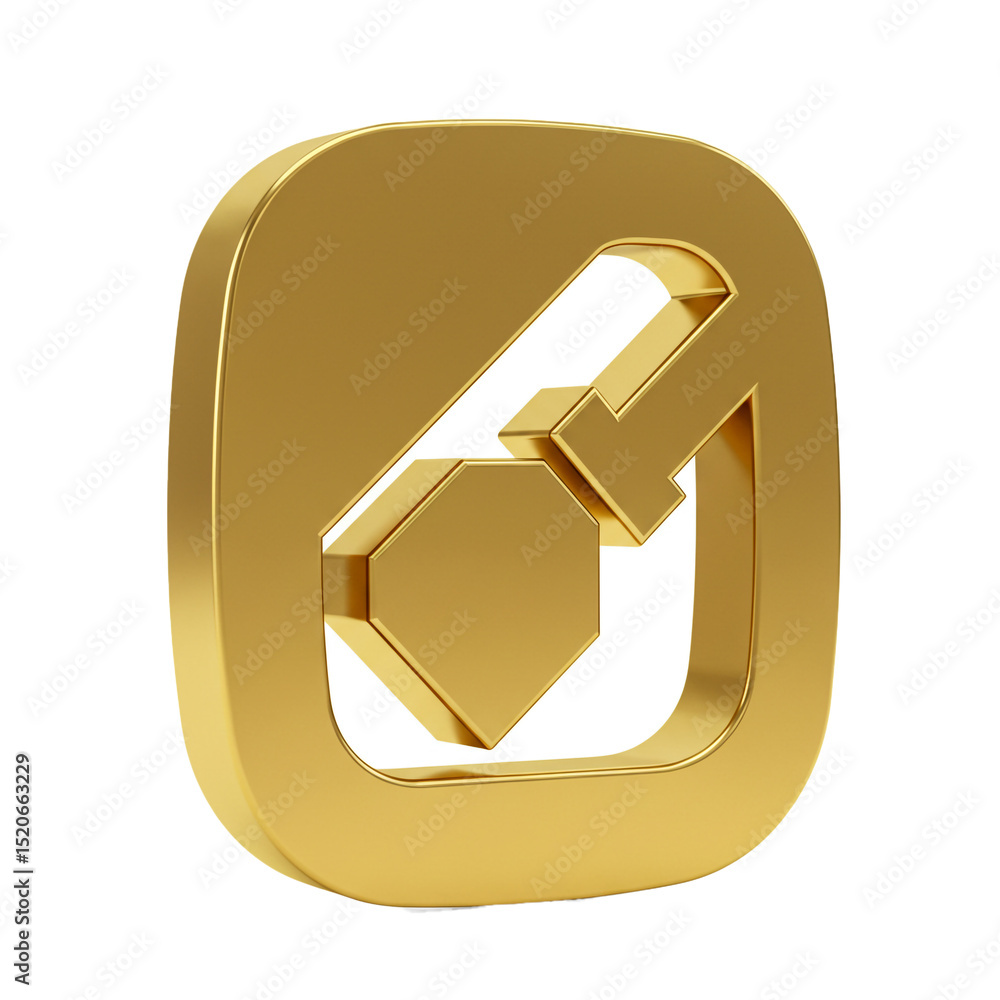 Aufkleber golden abstract symbol representing a digital application or a tech icon on a white background