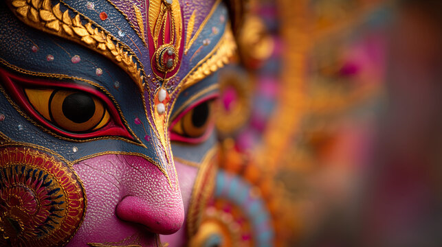 Gai Jatra Festival, Close-up of Gai Jatra costume with cow horns and masks, Ai generated images