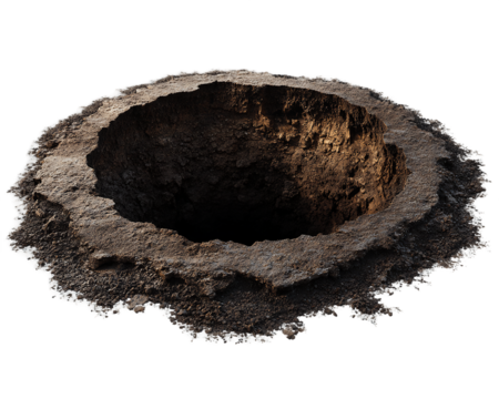 Dark Brown Crater Isolated on Transparent Background, PNG