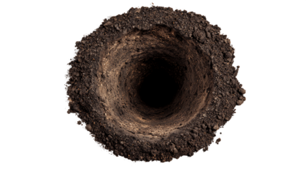 Dark Brown Soil Hole on Transparent Background, PNG