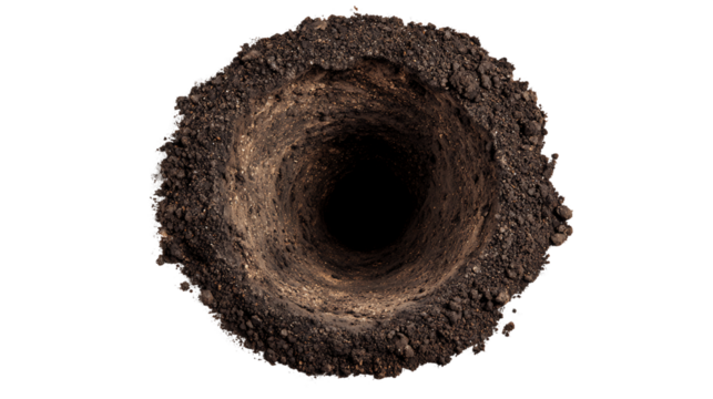 Dark Brown Soil Hole on Transparent Background, PNG - Powered by Adobe
